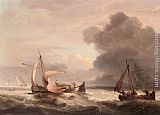 Dutch Canvas Paintings - Dutch Barges In Open Seas
